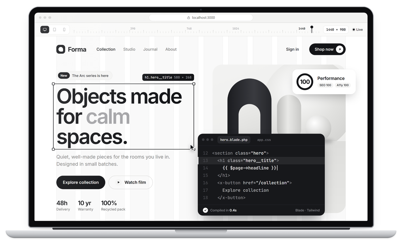 Website being built on a laptop